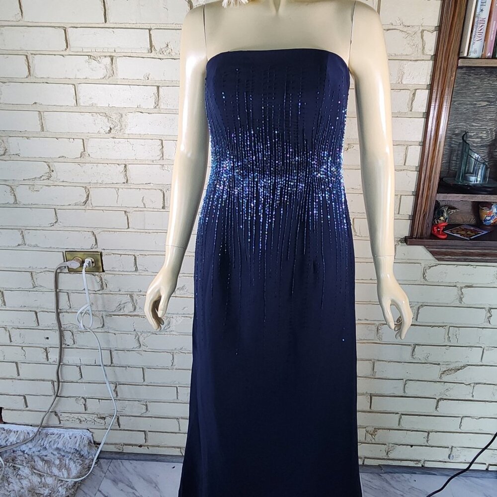 Euc Michaelangelo Womens Navy Blue Formal Strapless Dress Size 3/4